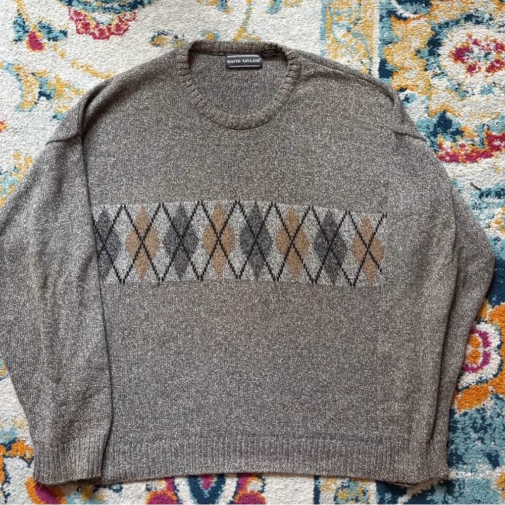 Men’s Vintage David Taylor Argyle Patterned Grandpa Sweater Size Large